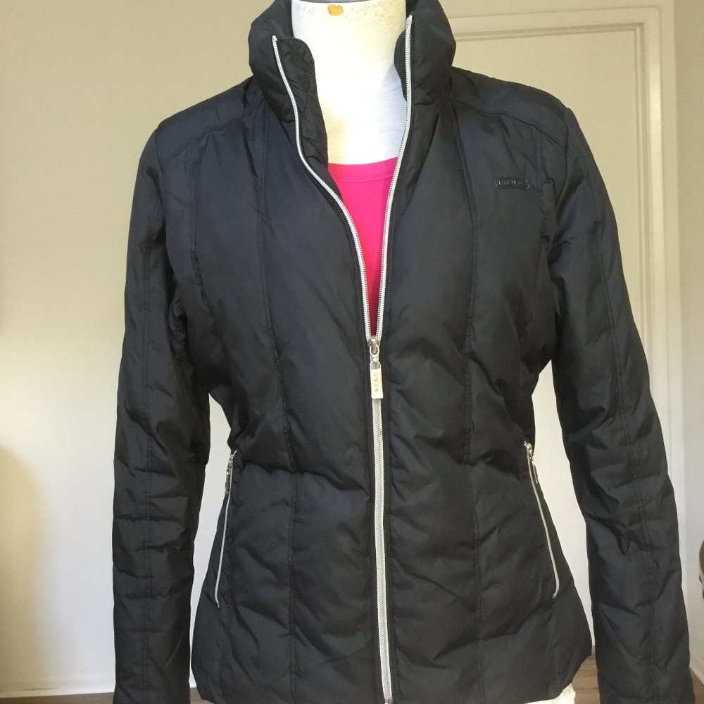 BEBE Quilted Filer Plumes Jacket Coat Zip Up Puffer Logo Winter Black SP